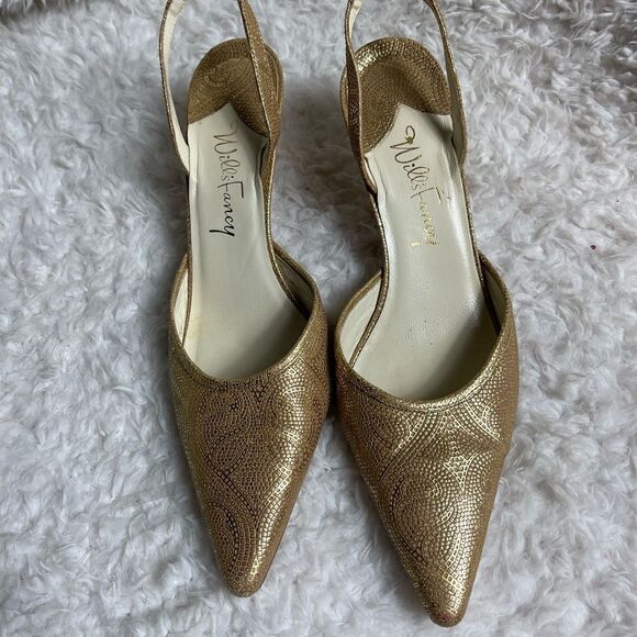 Will Fancy Italian Leather Golden 2.5” heels pointed toe sling back size 10B - Picture 4 of 9